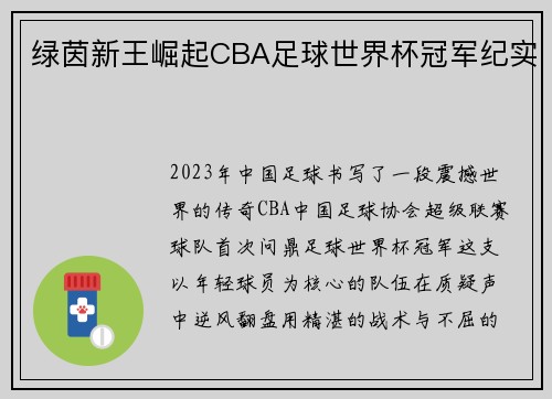 绿茵新王崛起CBA足球世界杯冠军纪实